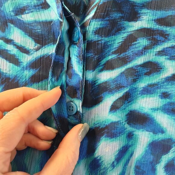 Christopher & Banks Womens Top Large Blue Ombre Animal Print Blouse Sheer Vibe - Picture 3 of 8